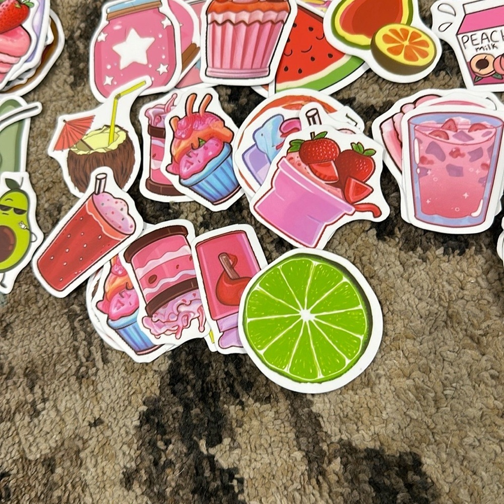 50 Summertime Stickers in Fruit and Drink Designs Quantity 50 Sticker Set NWT